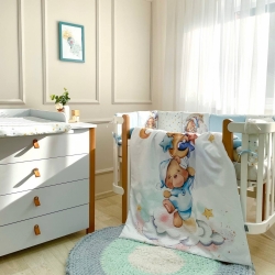 Set Lenjerie Pătuț Bebe/Copii 7 Piese Ursuleț Albastru